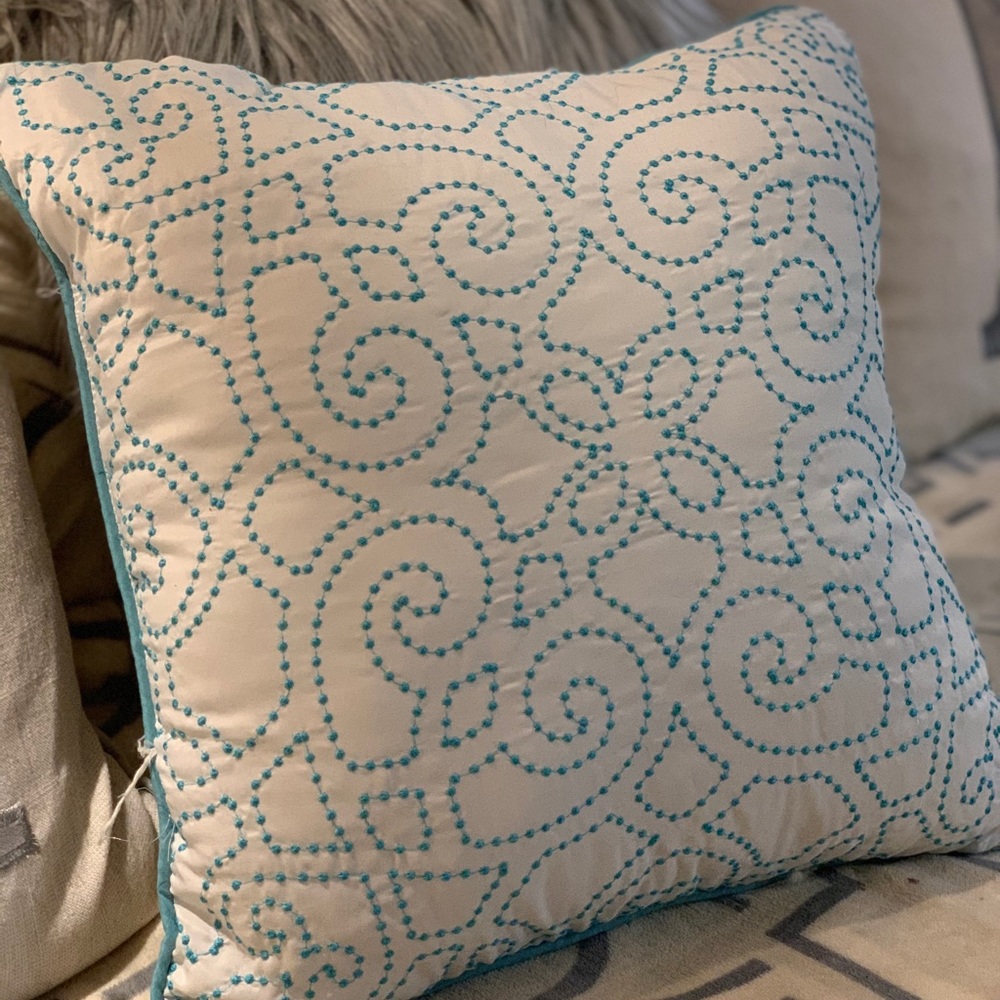 COPY - Turquoise & White French Knotted Pillow